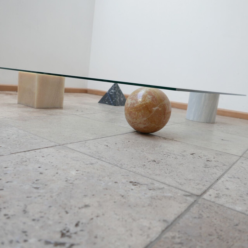 Italian mid-century marble and glass Vignelli coffee table, 1970s