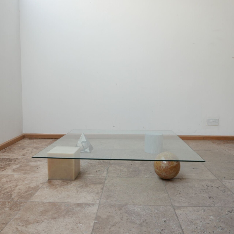 Italian mid-century marble and glass Vignelli coffee table, 1970s