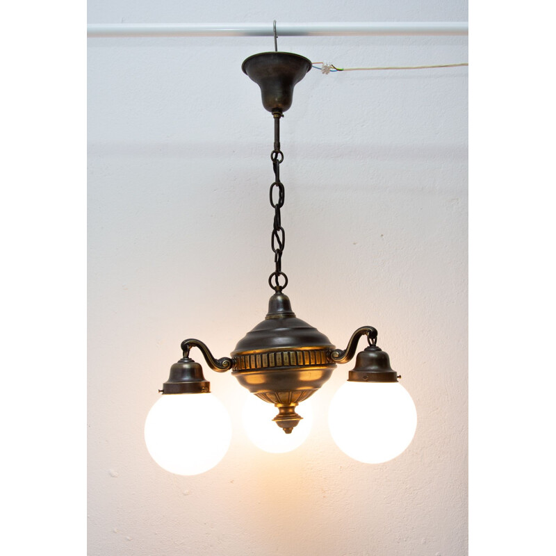 Lampadario a tre bracci in ottone vintage