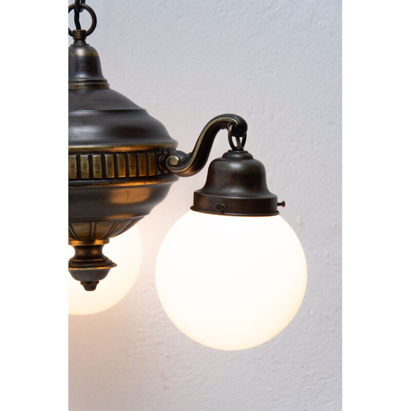 Lampadario a tre bracci in ottone vintage