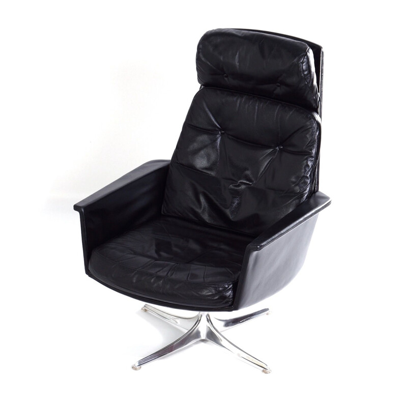 Sedia black leather vintage swivel chair by Horst Brüning for Cor, Germany 1960s