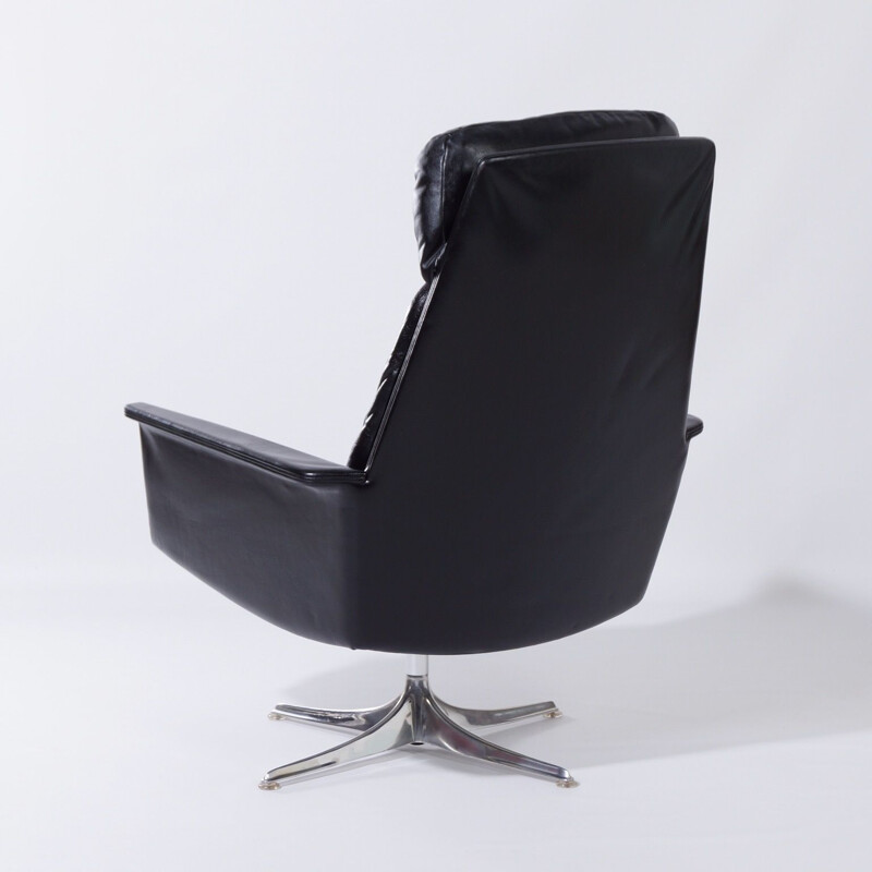 Sedia black leather vintage swivel chair by Horst Brüning for Cor, Germany 1960s