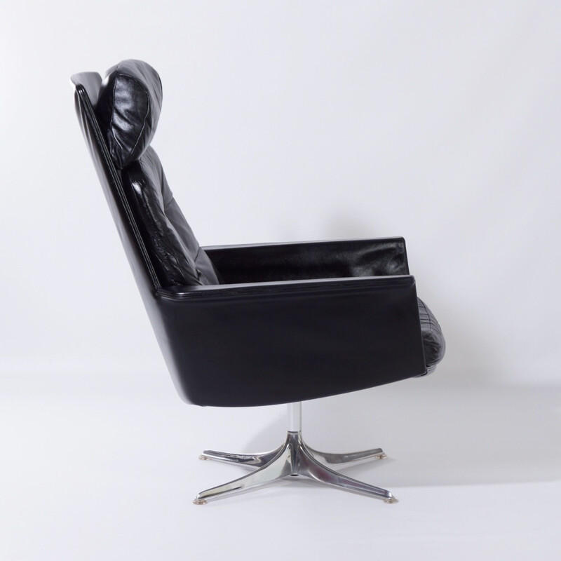 Sedia black leather vintage swivel chair by Horst Brüning for Cor, Germany 1960s