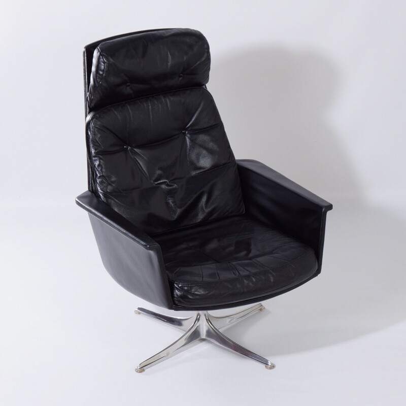 Sedia black leather vintage swivel chair by Horst Brüning for Cor, Germany 1960s