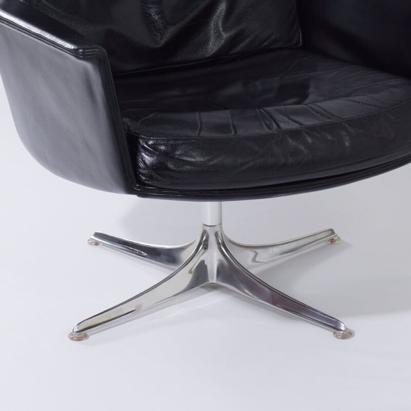 Sedia black leather vintage swivel chair by Horst Brüning for Cor, Germany 1960s