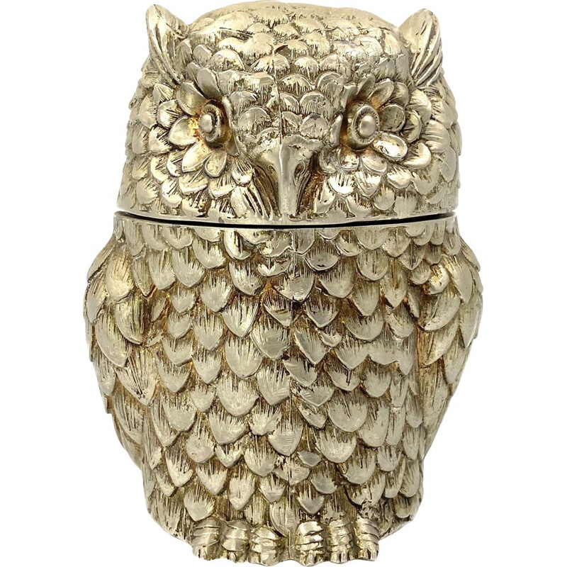 Vintage silverplate owl ice bucket by Mauro Manetti, Italy 1970s