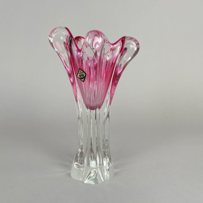Vaso de vidro vintage por Josef Hospodka para Chribska Glasswork, Checo 1960