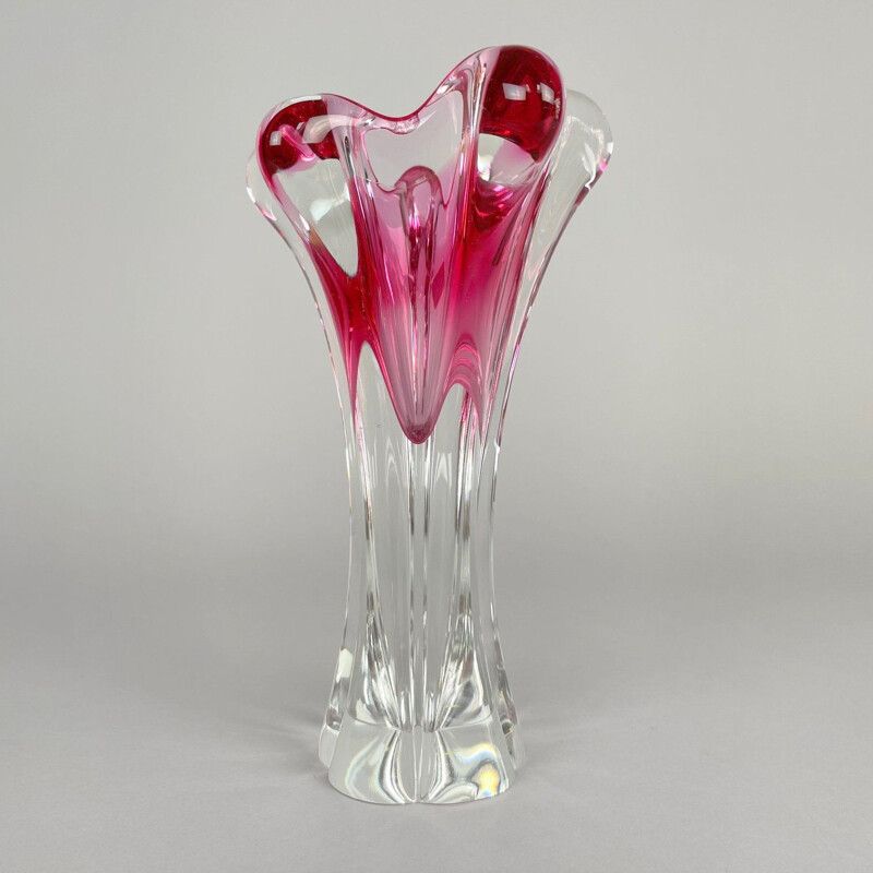 Vase vintage en verre par Josef Hospodka pour Chribska Glasswork, Tchèque 1960