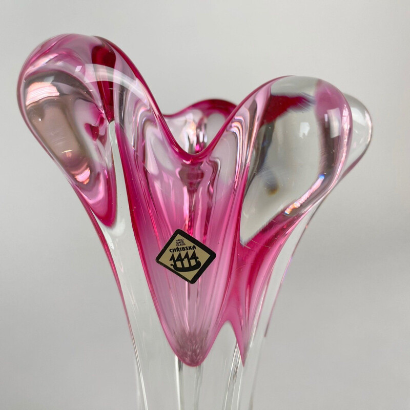 Vintage glass vase by Josef Hospodka for Chribska Glasswork, Czech 1960