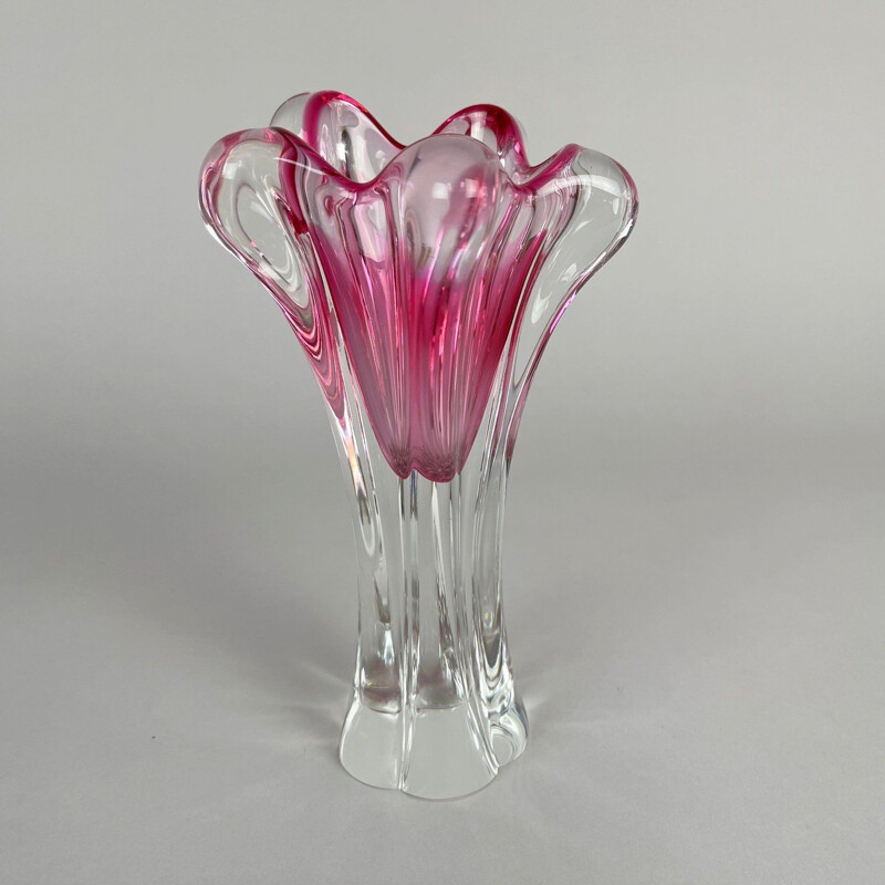 Vase vintage en verre par Josef Hospodka pour Chribska Glasswork, Tchèque 1960