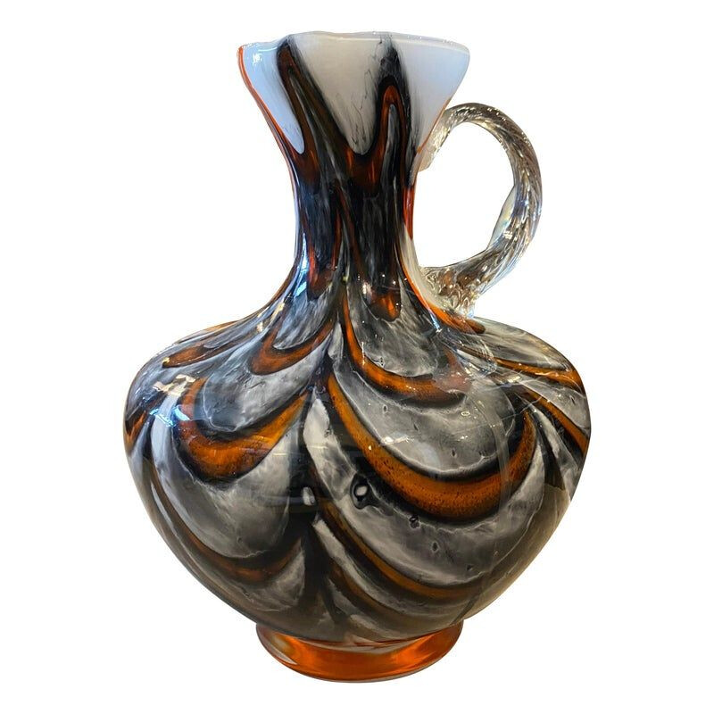 Mid-century red and gray opaline glass jug, Italy 1970s