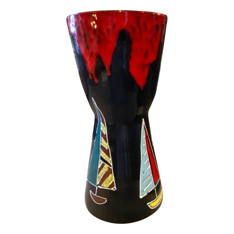 Mid-century hand-painted ceramic vase by Bini & Carmignani, Italy 1960s