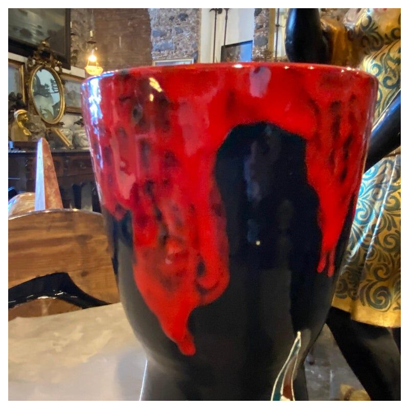 Vase vintage en céramique peint à la main par Bini & Carmignani, Italie 1960