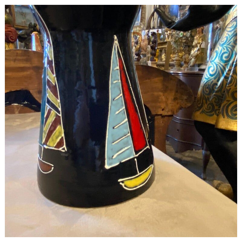 Mid-century hand-painted ceramic vase by Bini & Carmignani, Italy 1960s