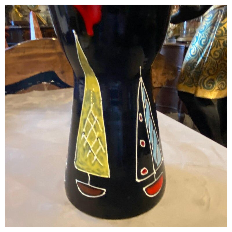 Mid-century hand-painted ceramic vase by Bini & Carmignani, Italy 1960s