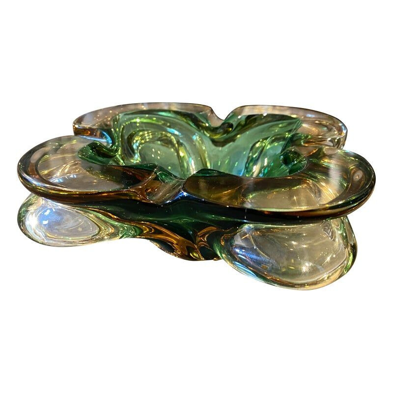 Vintage modernist Sommerso Murano glass ashtray, Italy 1970s