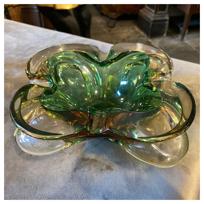 Vintage modernist Sommerso Murano glass ashtray, Italy 1970s