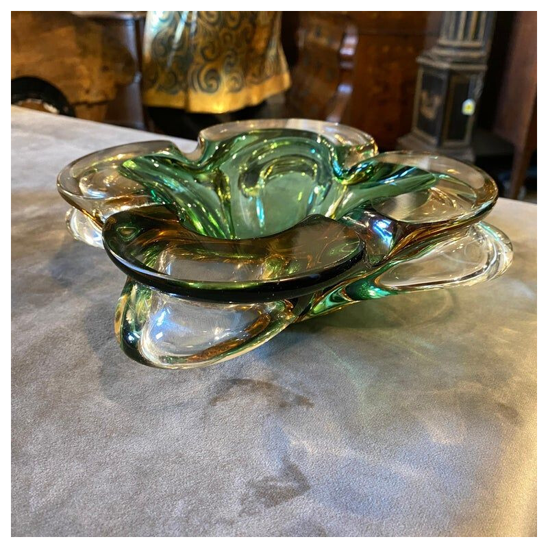 Vintage modernist Sommerso Murano glass ashtray, Italy 1970s