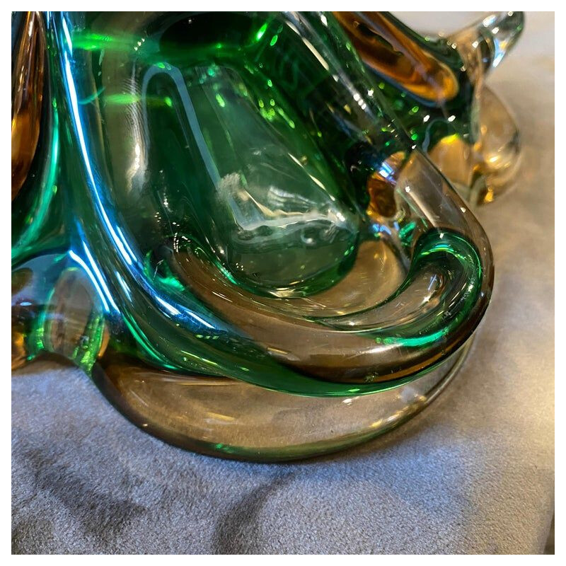 Vintage modernist Sommerso Murano glass ashtray, Italy 1970s