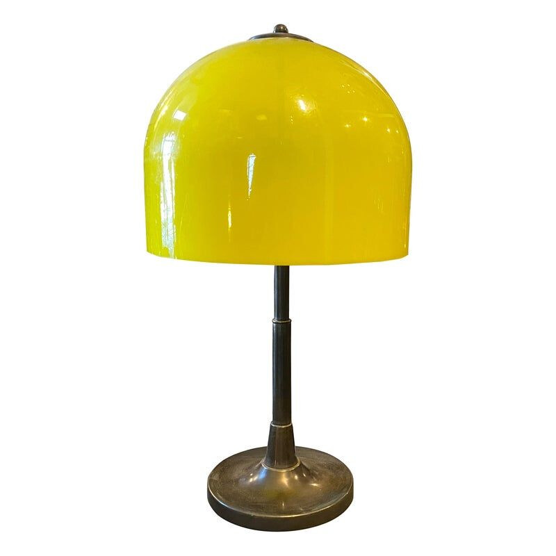 Mid-century brass and yellow plexiglass table lamp, Italy 1960s