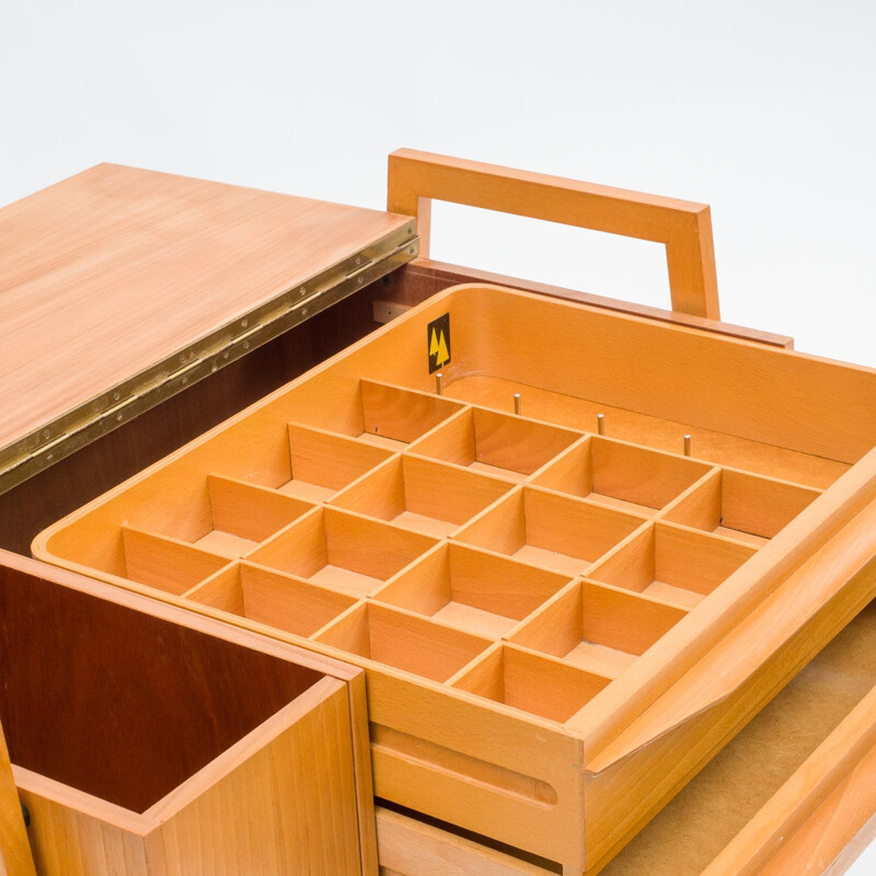 Vintage rollable elmwood chest of drawers, 1950s