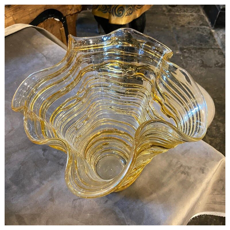 Vase moderniste vintage en verre de Murano jaune par Sergio Costantini, 1980