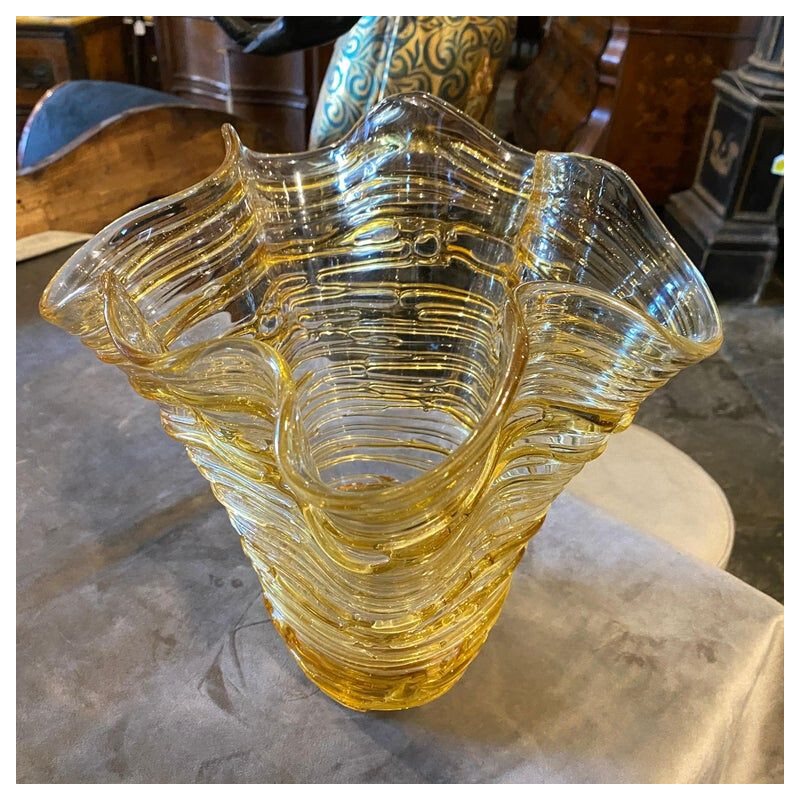 Vintage modernist yellow Murano glass vase by Sergio Costantini, 1980s