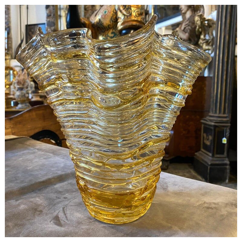 Vintage modernist yellow Murano glass vase by Sergio Costantini, 1980s