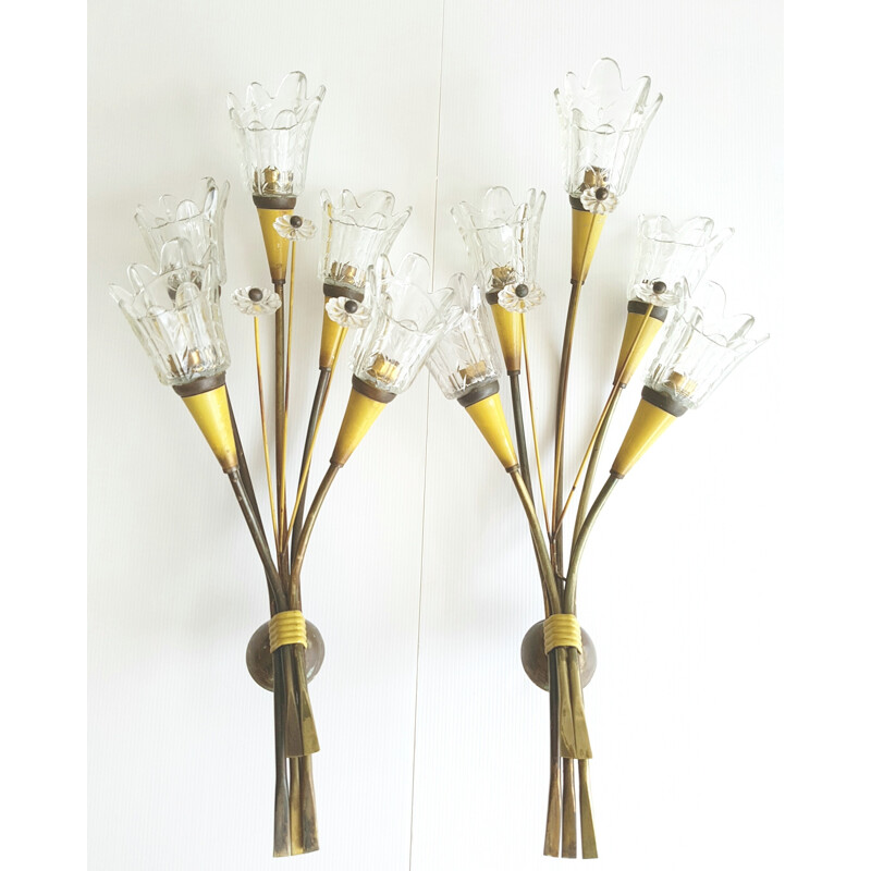 Pair of big Lunel sconces in brass and glass - 1950s