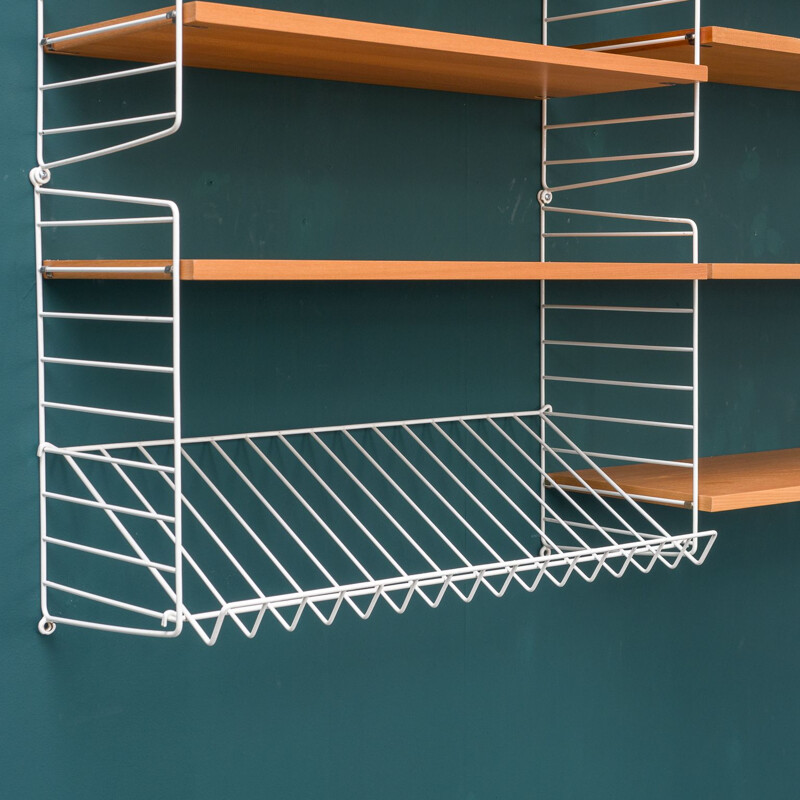 Vintage ashwood String shelving unit with magazine shelf by Nisse Strinning, 1960s