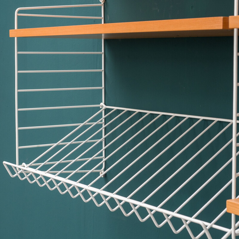 Vintage ashwood String shelving unit with magazine shelf by Nisse Strinning, 1960s