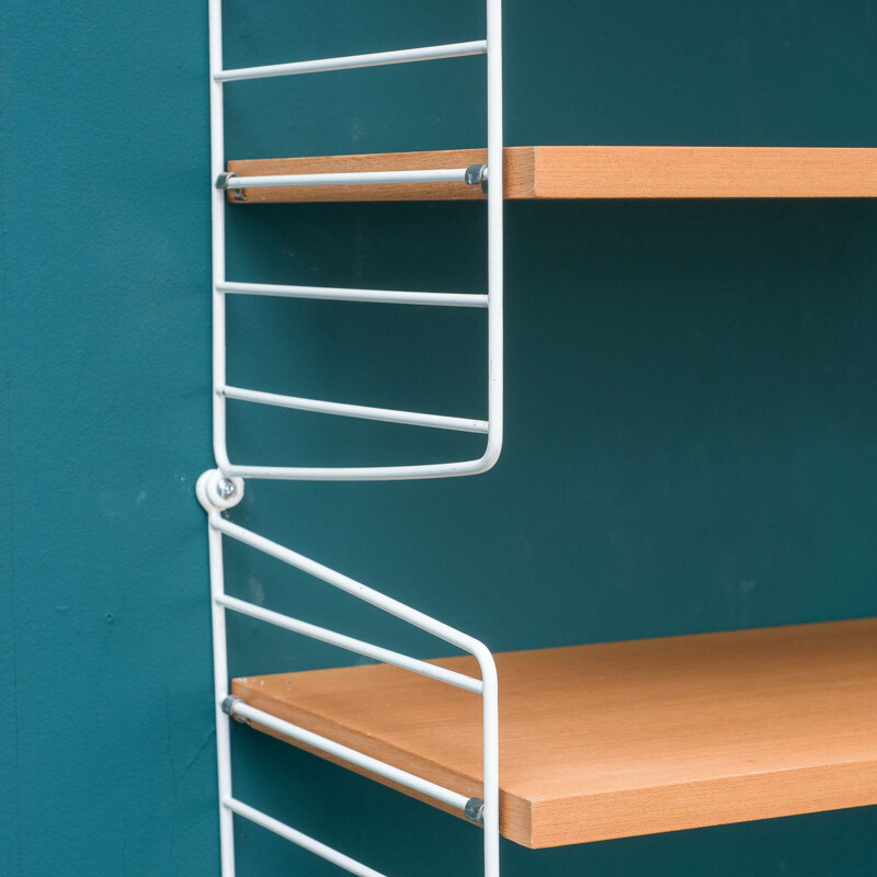 Vintage ashwood String shelving unit with magazine shelf by Nisse Strinning, 1960s