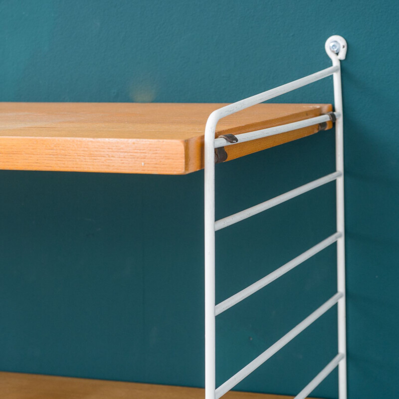 Vintage ashwood String shelving unit with magazine shelf by Nisse Strinning, 1960s