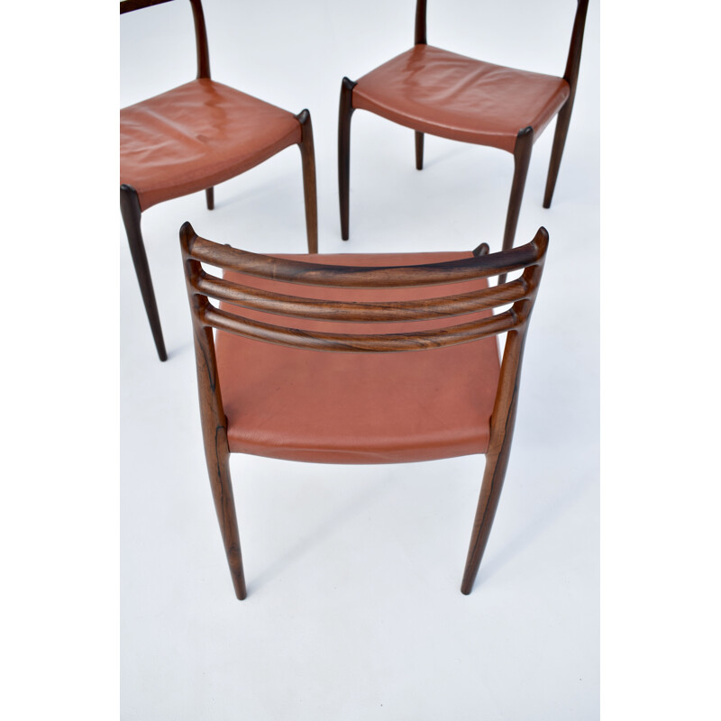 Set Of 4 vintage Model 78 Brazilian Rosewood Chairs With Original Leather Niels Moller  1960s