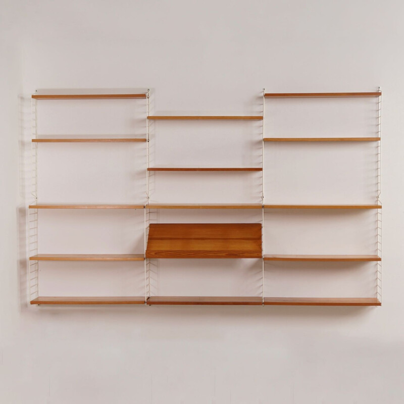 String wall unit in pine and white metal, Nisse STRINNING - 1960s