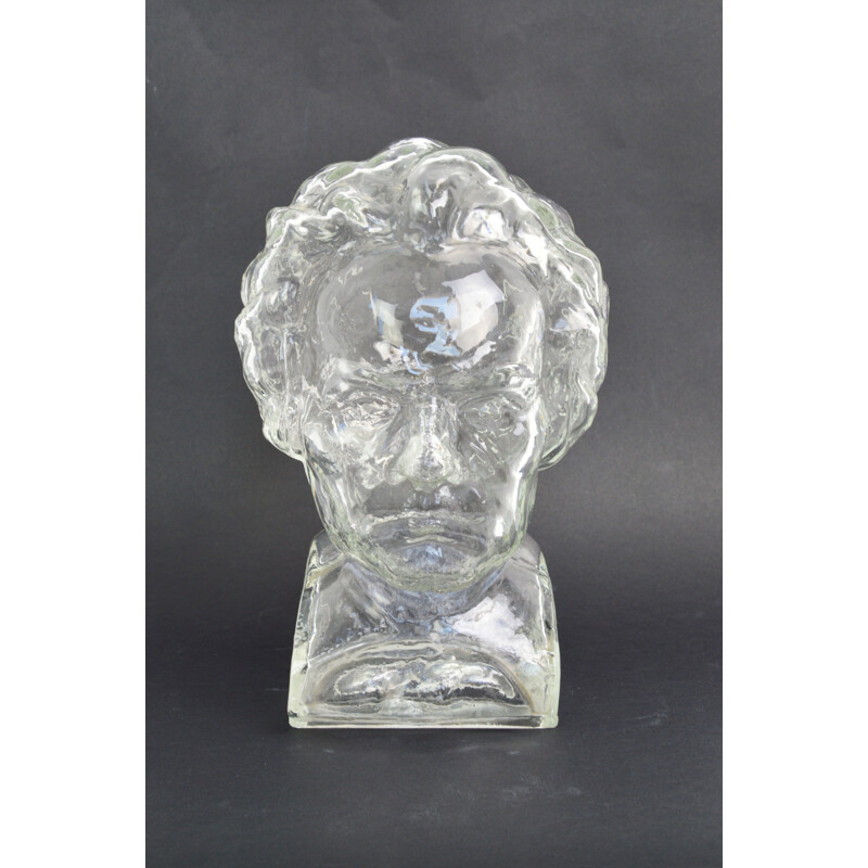 Vintage Beethoven glass portrait by Ingrid Glass, Germany 1970s