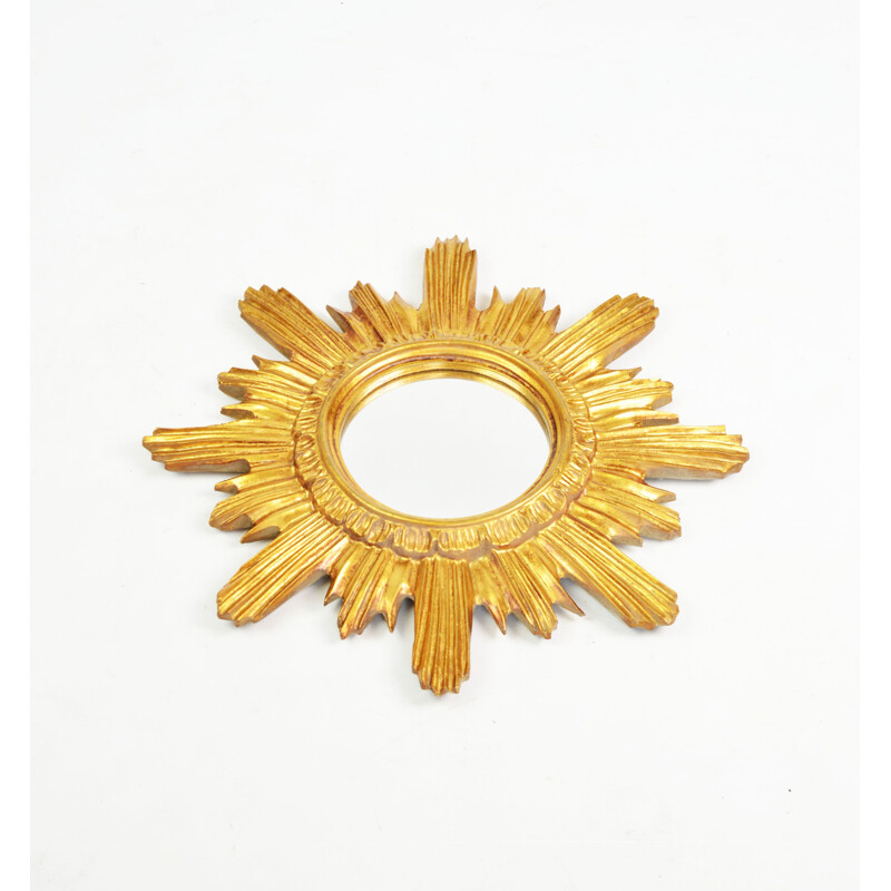 Mid century wood mirror sun, Italy 1960s