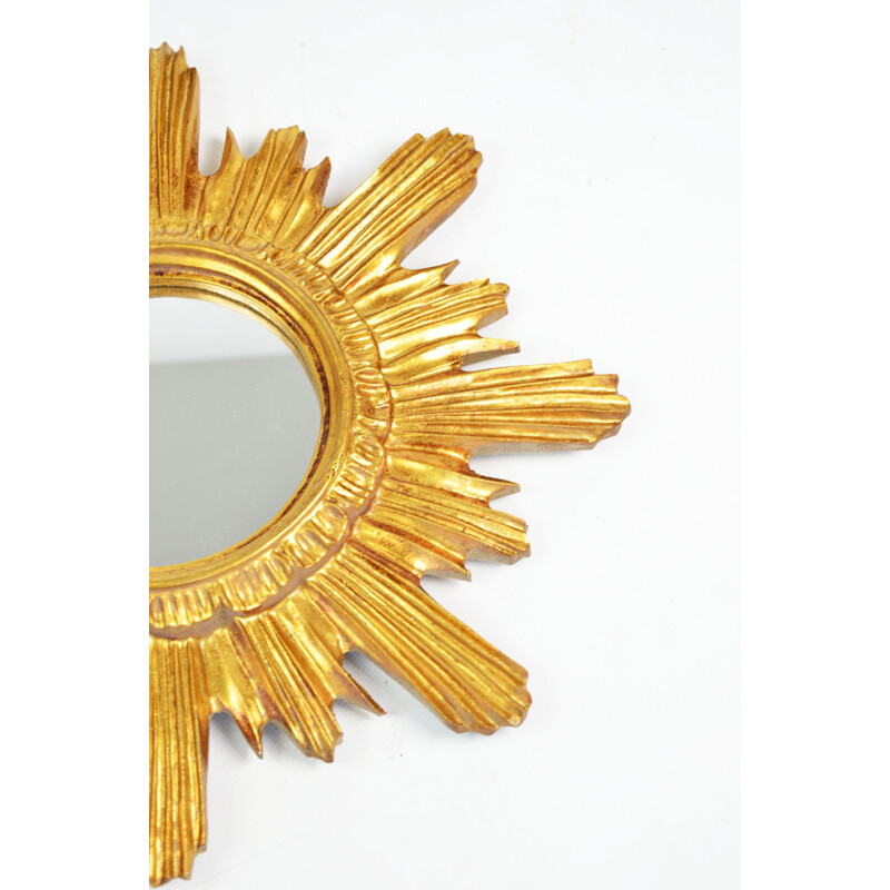 Mid century wood mirror sun, Italy 1960s