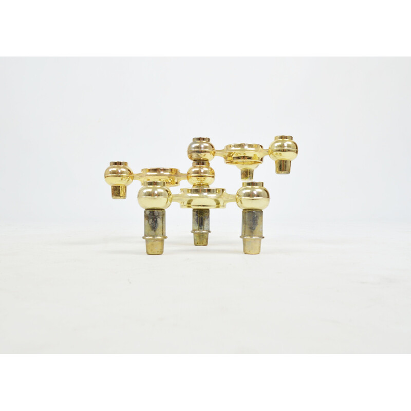 Set of 3 vintage gold modular candle holders, 1970