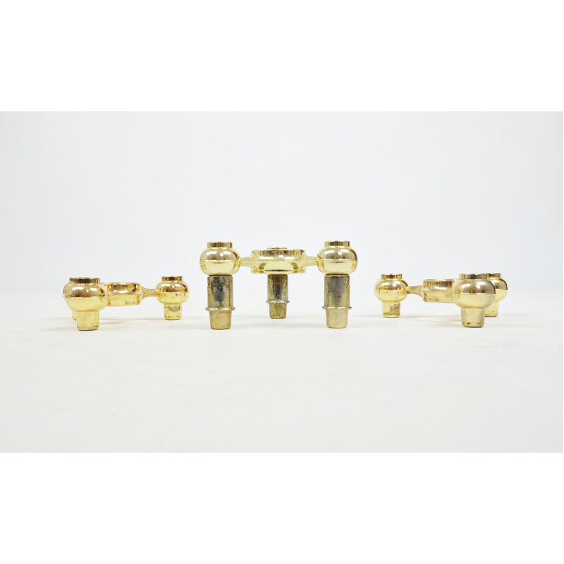 Set aus 3 modularen Vintage-Kerzenhaltern in Gold, 1970