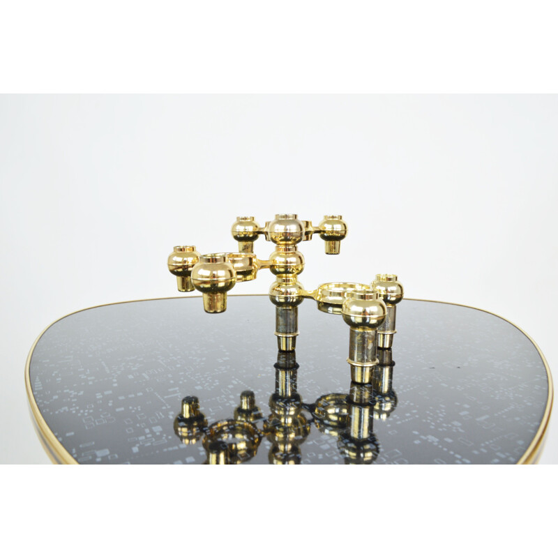 Set of 3 vintage gold modular candle holders, 1970