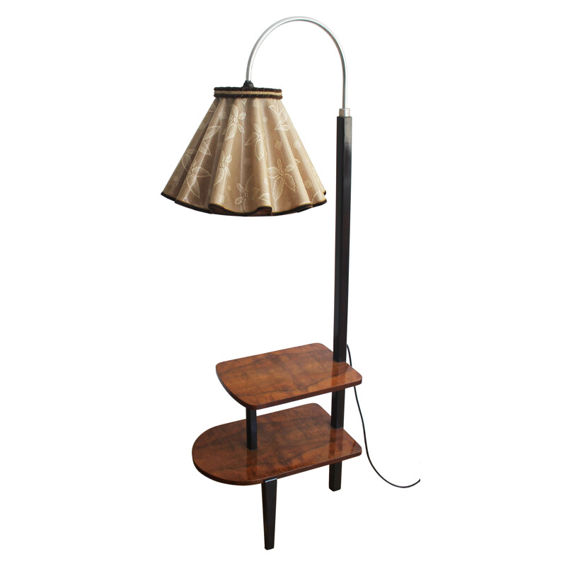 Vintage wooden and beech floor lamp by Jindrich Halabala for UP Brno, 1950