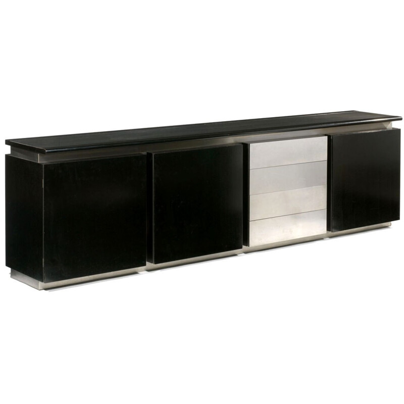 Vintage black and silver 3-door sideboard, ACERBIS - 1970s