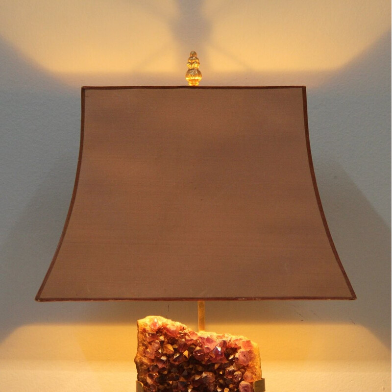 Belgian salmon pink table lamp in bronze and amethyste - 1970s