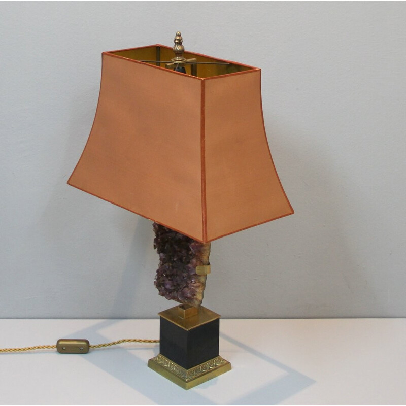 Lampe de table rose saumon en bronze et améthyste - 1970