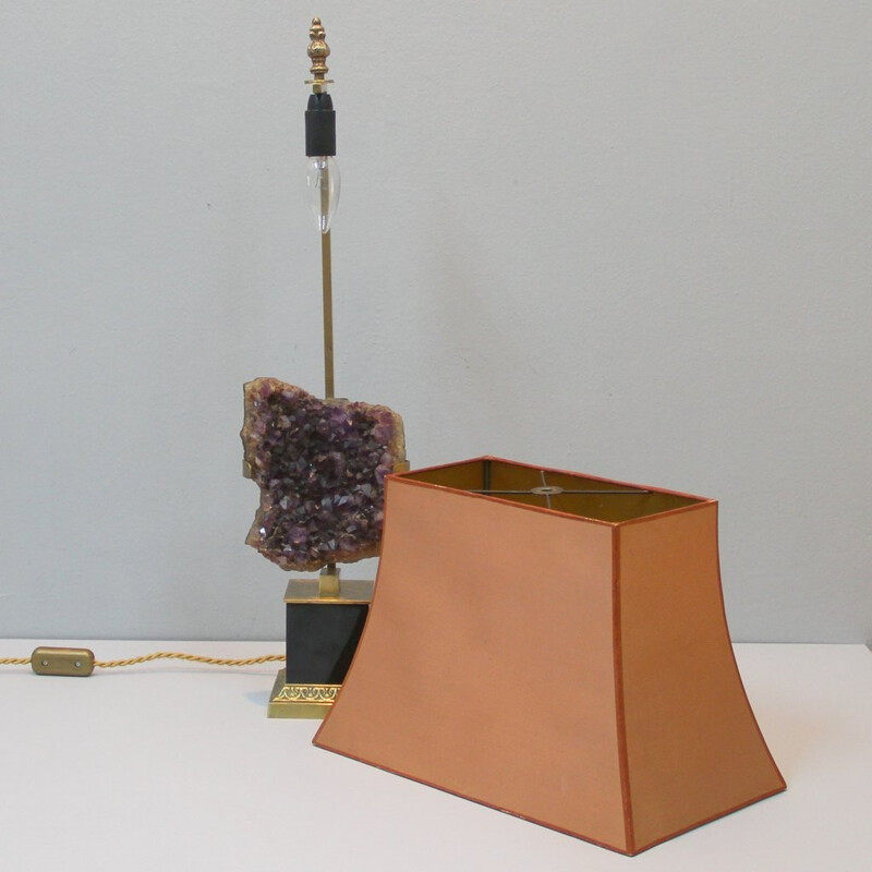 Belgian salmon pink table lamp in bronze and amethyste - 1970s