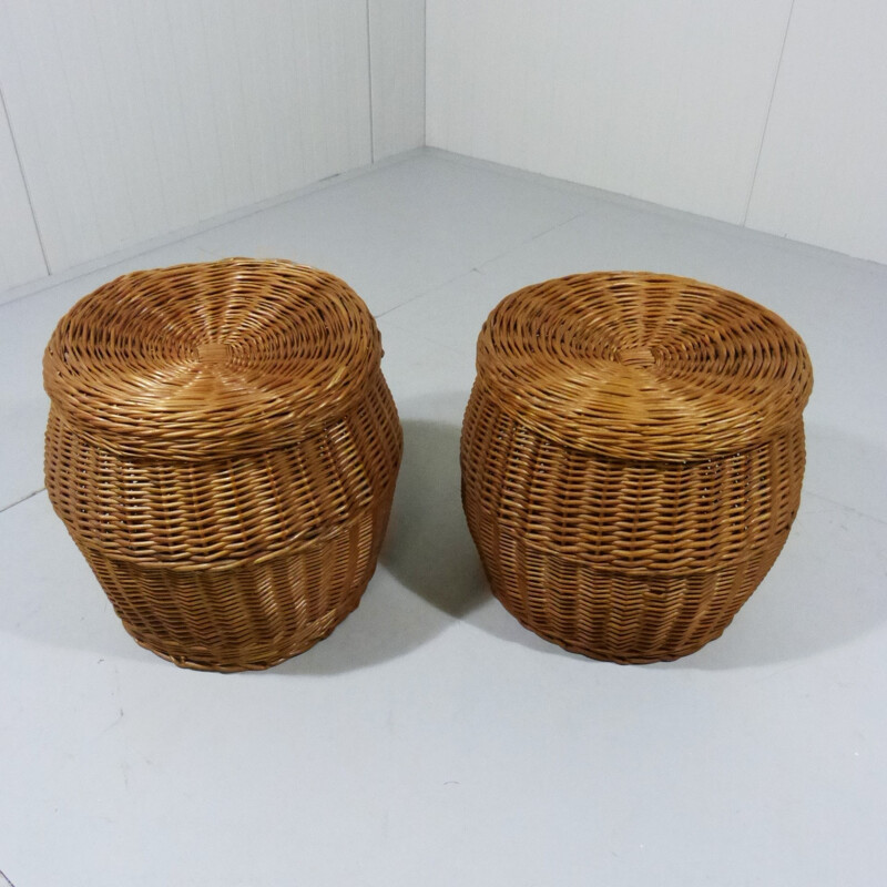 Pair of mid-century rattan stools - 1960s