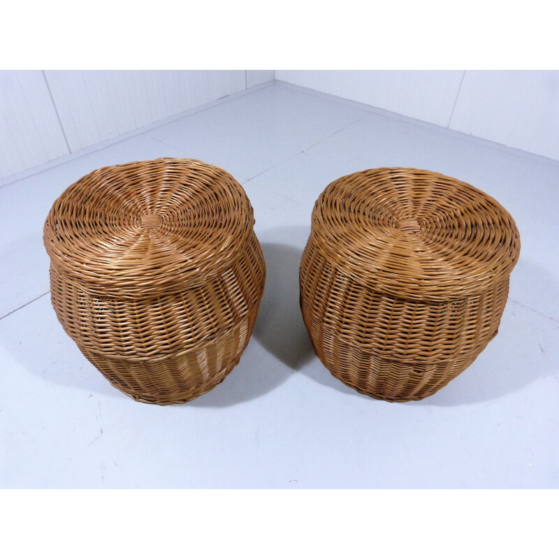 Pair of mid-century rattan stools - 1960s