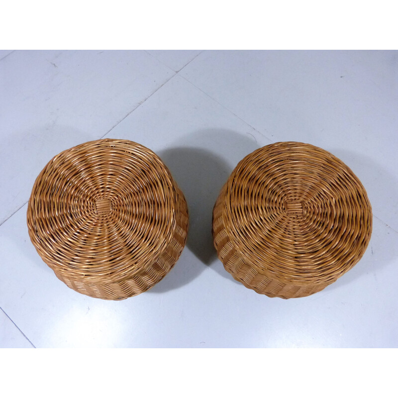 Pair of mid-century rattan stools - 1960s