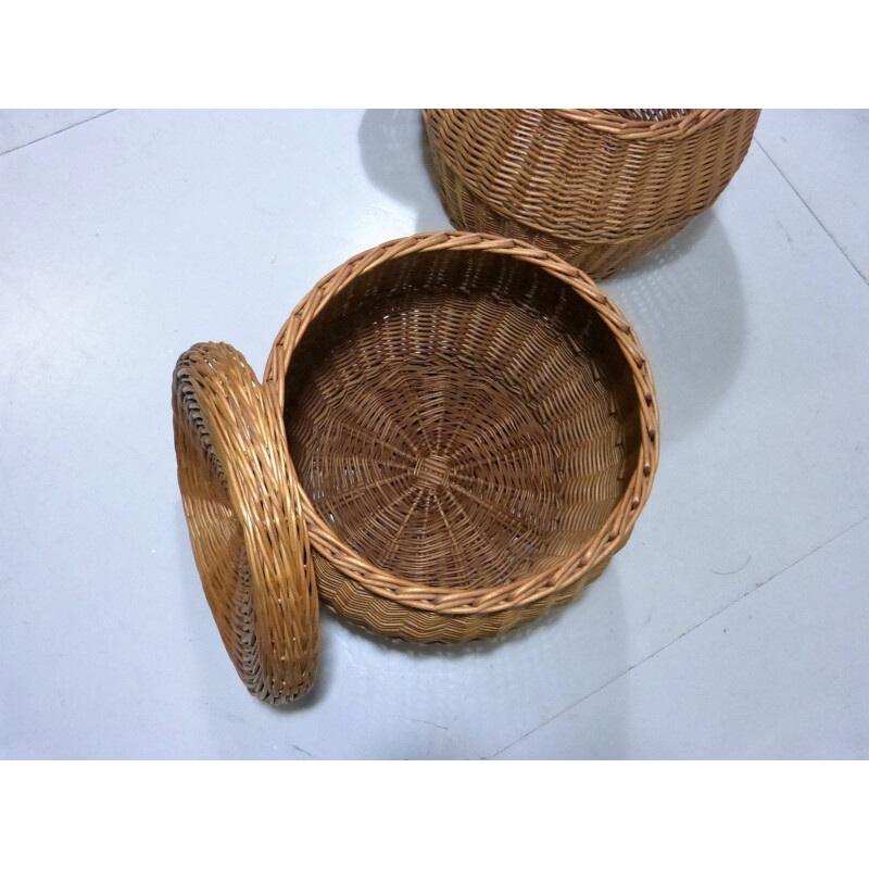 Pair of mid-century rattan stools - 1960s